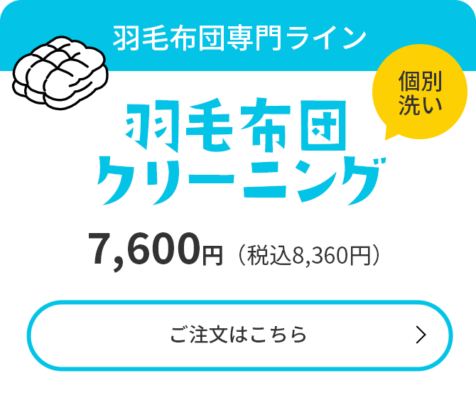 羽毛布団専門ライン【羽毛布団クリーニング(個別洗い)】7,200円(税込7,920円)